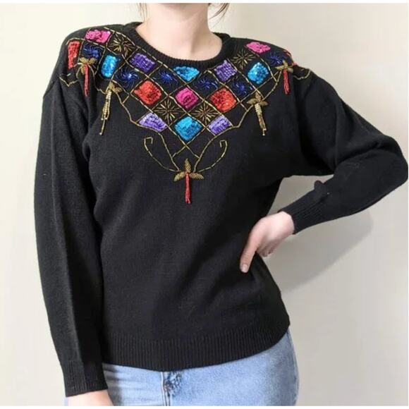 Vintage 80s Beaded Sequined Western Sweater - Picture 11 of 11